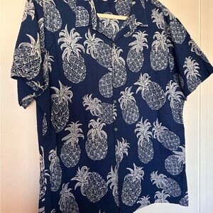 Tori Richard Blue and White Pineapple Print Shirt